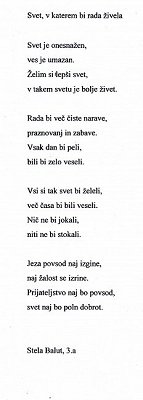 EVŠ 1 Stela Balut, 3.r., Svet, v katerem bi rada živela